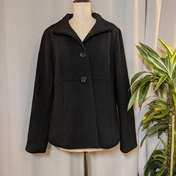 J. Crew Black Wool Pea Coat Pockets Size 12